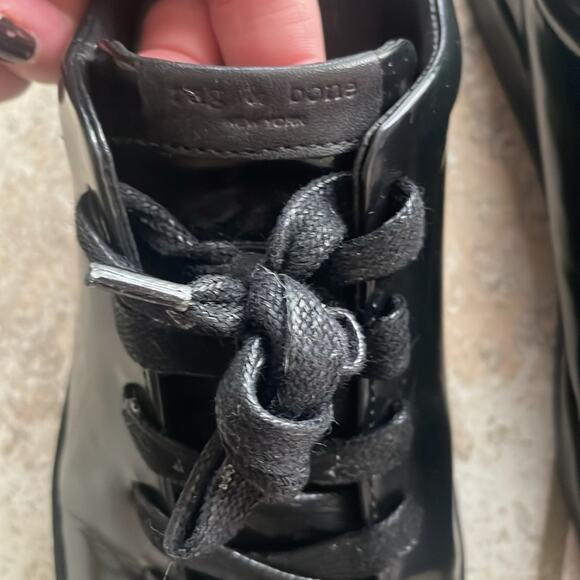 Rag & Bone Rb1 Low Top Liquid Shine Leather Black Sneakers - Picture 3 of 13